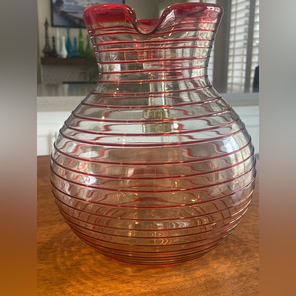 Ruby Red Spiral Glass Pitcher - Picture 4 of 9
